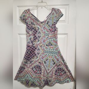 Xhilaration Multi-Color Geometric Tribal Print Midi- Dress Women's Large